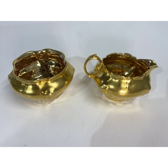 Antique RC Moliere Bavaria Porcelain Gold Creamer Sugar Set Signed 1891-1906 - Picture 1 of 11